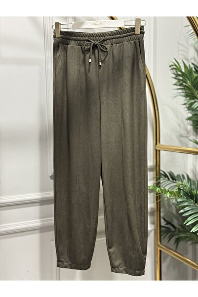 2K 25551 Elastic Waist, Stitched Cuffs Trousers Khaki