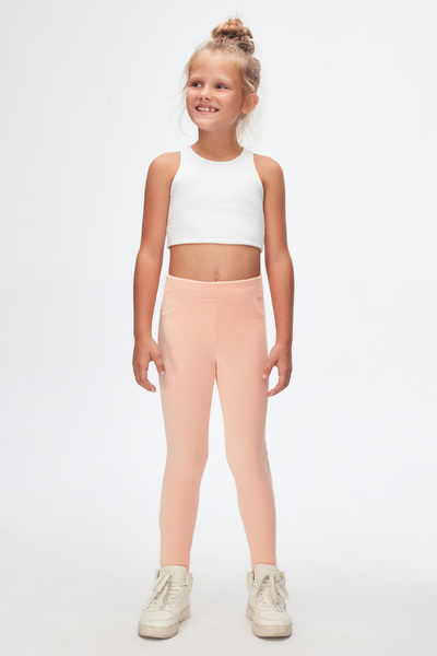 LOVETTI Puder roze korduroj leggins pantalone za devojčice sa džepovima