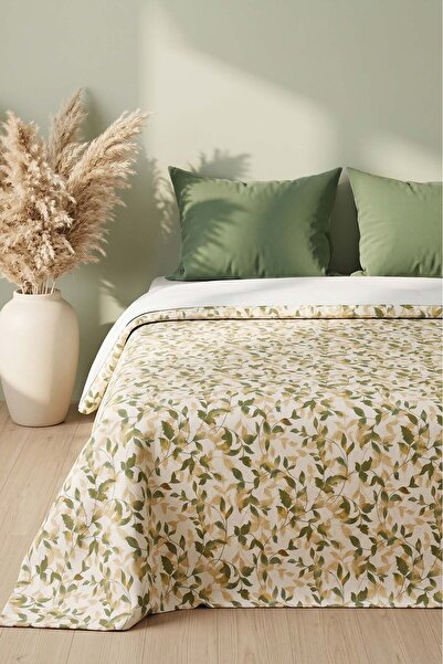 Rivaİstanbul Green Leaf Patterned Double Printed Pique & Bedspread 200X230 cm