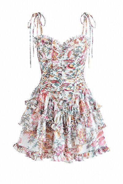 HAZELANNA Colorful Mini Dress with Gathered Tieable Straps