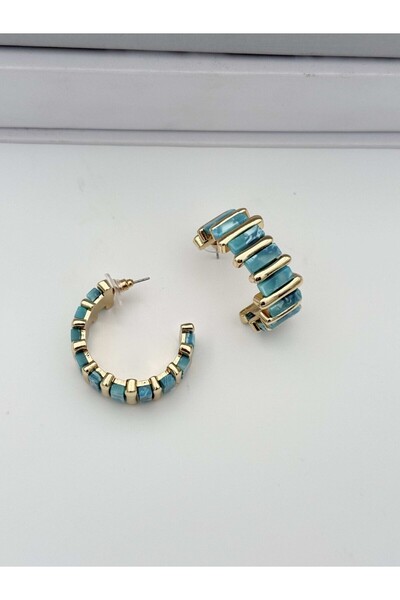 Haziran Accessory, Zra Enameled Pearlescent Hoop Steel Gold Women's Earrings