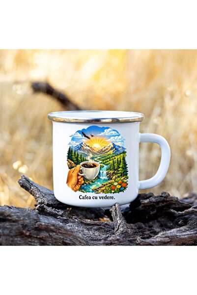 Arka9 Cană emailată 350 ml – „Cafea cu vedere”
