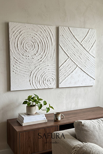 Safura Art Studio Dokulu Tablo – El Yapımı 3 Boyutlu Alçı Minimalist Doku, Mo...