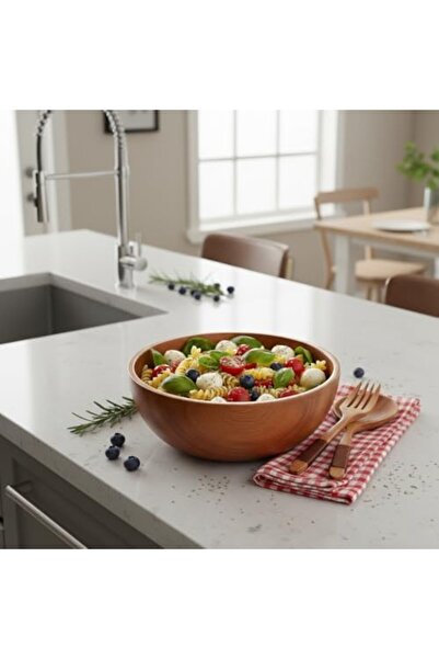 Yıldızan Pazaralanı Store Acacia Wood Round Wooden Bowl |   Natural Salad, So...