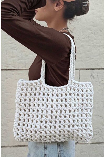 Warasiva Women's White Knitted Medium Size 38×28cm Handcrafted Daily Shoulder...