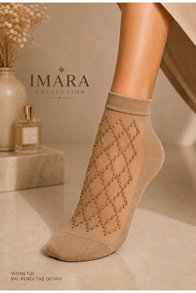 Store İMARA Collection Vizon Tül Bal Rengi Taş Detaylı Kadın Çorabı | Premium...