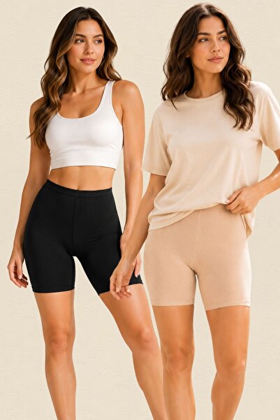 fevien 2-Pack Women's Cotton Jacquard Waisted Long-Leg Shorts Boxer Tights Pa...