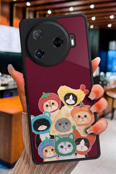 TECNO Camon 30 Pro Uyumlu Kedi Kostüm Partisi Desenli Parlak Baskılı Kamera K...