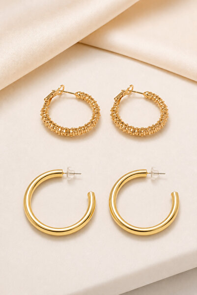 MRK 2 Pairs Earring Set Serrated Hoop Earrings