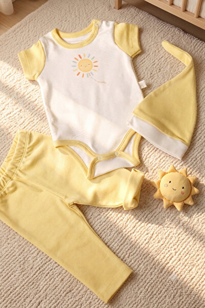 BABYLİM Güneş Baskılı Kısa Kollu Çıtçıtlı Body Seti %100 PAMUK- Unisex Bebek