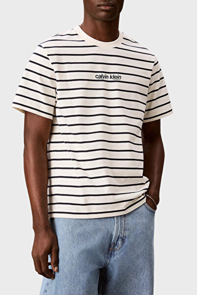 Calvin Klein Çizgili Pamuklu Relaxed Fit Bisiklet Yaka T Shirt LV04RG236GYAS ...
