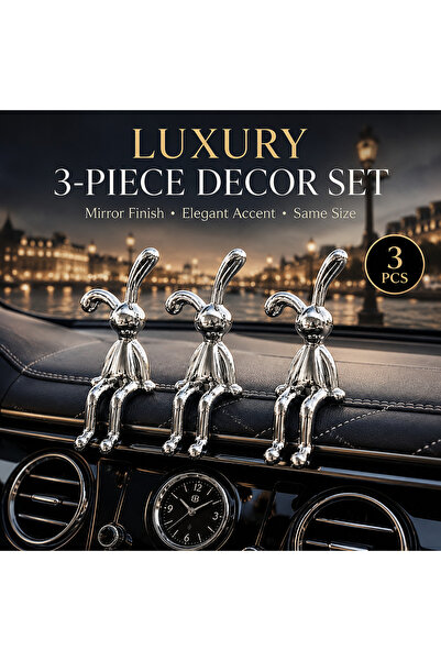 Bleco Luxury Silver Sitting Rabbit Car Dashboard Ornaments Set of 3, Cute Lon...