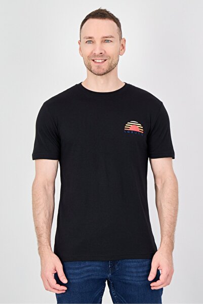 Laguna Men Crew Neck Short Sleeve Graphic Print T-Shirt, Black