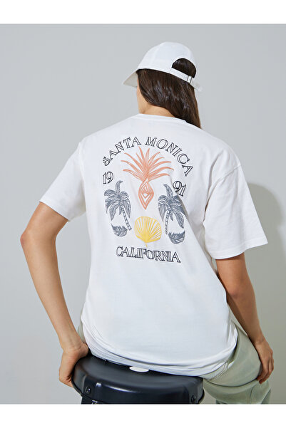 Styli White Graphic Front and Back Print 100% Cotton Oversized T-Shirt
