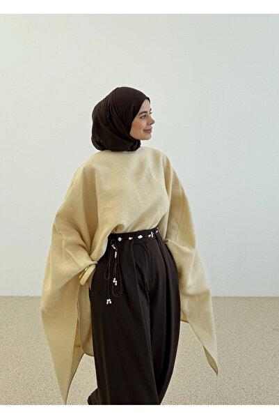 MODA AKSA LUME %100 ORGANİK KETEN PELERİN soft sarı