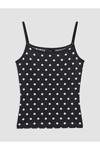 LC Waikiki Lcw Vision Black Square Collar Polka Dot Rope Strap Women's Tank Top
