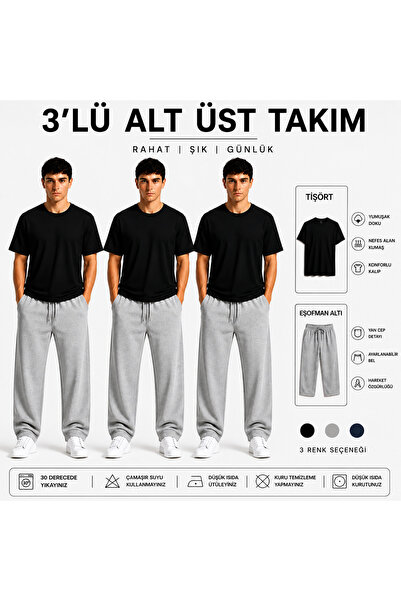 JULİA MODA 3-Piece Men's Sweatpants and Top Set, Lightweight and Breathable F...