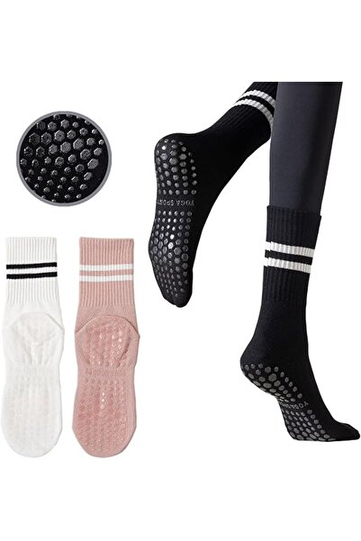 Arabest 3 Sets Ladies Traction Pilates Socks, Fashion Mid-Calf Non-Skid Yoga ...