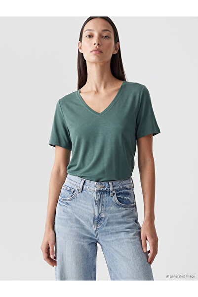 LC Waikiki Lcw Everyday Green V-Neck Women's T-Shirt