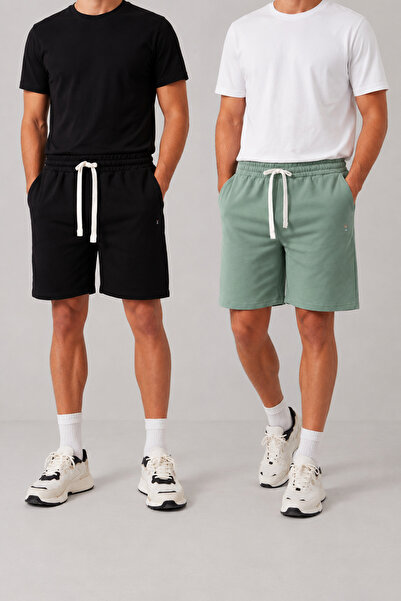 1434 Polo State Set de 2 pantaloni scurți de bază pentru bărbați, negri, verd...