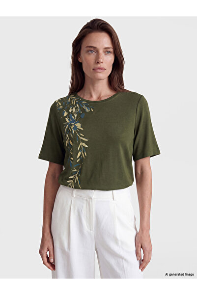 LC Waikiki Lcw Grace Green Crew Neck Patterned Women's T-Shirt