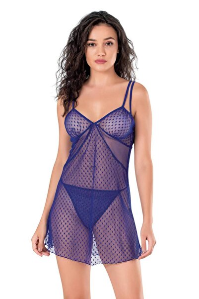 ROZENİN LINGERIE Kadın Romantik Askılı Dantel Tül Gecelik String Hediyeli