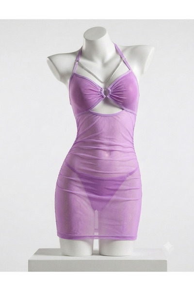 Sthxyfaith Lingerie Dress for Women,Sexy Chain Sheer Mesh Ruched Bodycon Mini...