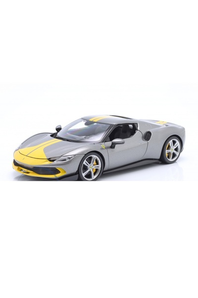 BBURAGO Macheta Ferrari 296 GTB Assetto Fiorano gri/galben - 1/18