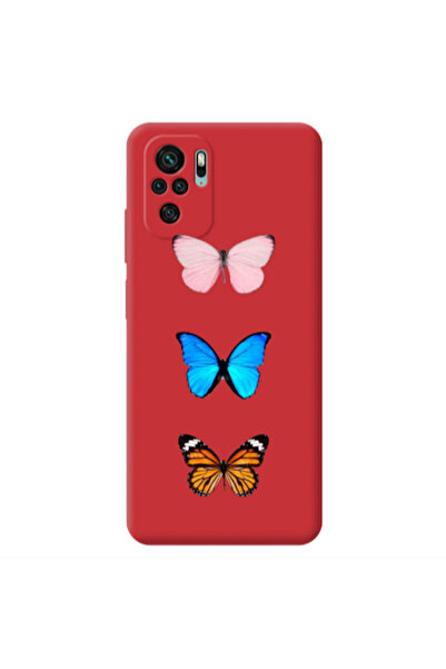 Other Xiaomi Redmi Note 10S Triple Butterfly Red Colored Silicone TPU Θήκη