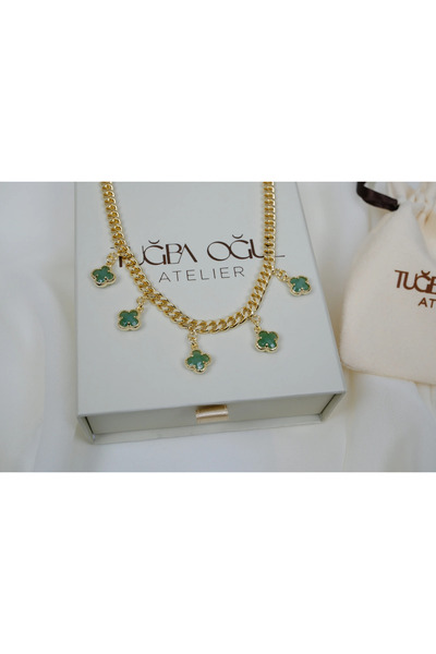 ATELİER TUĞBA Kol436 Yonca Figure Thick Chain Necklace with Pendant
