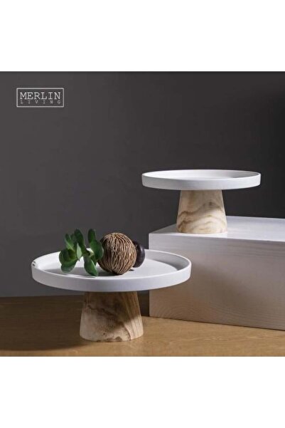Ashredh Store Porcelain Serving Stand with Wooden Base