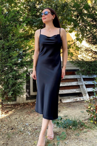 My Blog Black Satin Dress with Adjustable Straps - 2Y241001