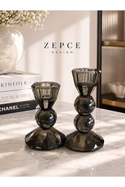 zepce design Dekoratif Cam 2'li Ters Elmas Şamdan&Mumluk