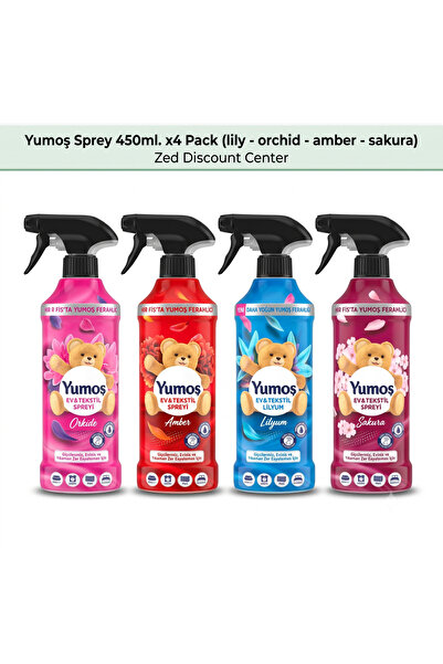 Yumoş Spray 450ml. Pachet de 4 (crin - orhidee - chihlimbar - sakura)