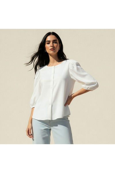 FAV Linen Blend Shirt with Balloon Sleeves