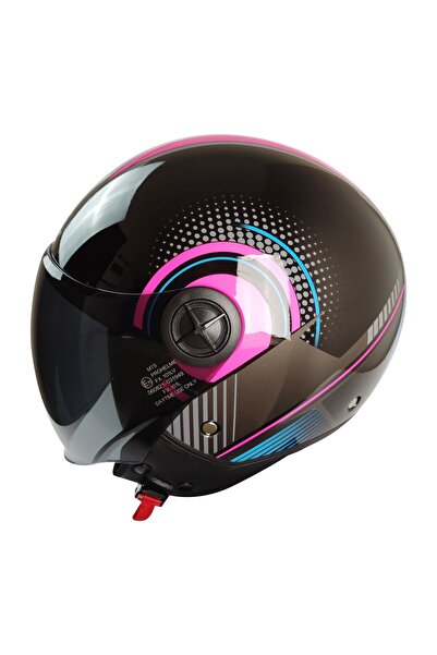 ebakbak Motosiklet Yarım Kask Vizör Fiber Material Pembe Kadın Motor Kaskı