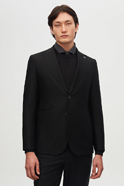 Damat Regular Fit Siyah Armürlü Takim Elbise