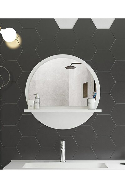 meDDex Yuvarlak Beyaz Raflı 45cm Ayna Koridor Dresuar Konsol Duvar Salon Mutf...