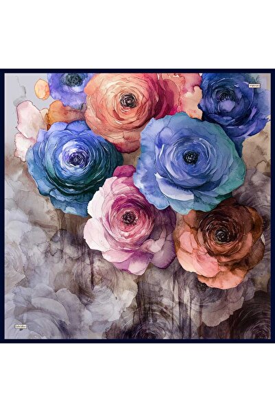 Levidor Navy Blue Rose Pattern Sura Silk Scarf