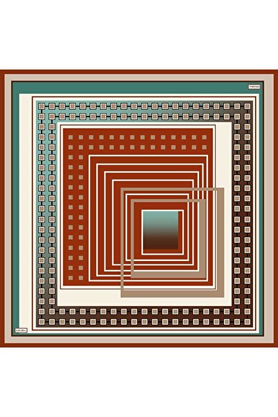 Levidor Orange Square Patterned Twill Silk Scarf