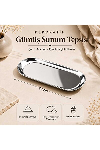 Vox Art Gümüş Dekoratif Sunum Tepsisi 23 cm 1 Adet