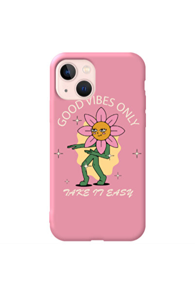 Other Apple iPhone 13 Good Vibes Only Pink Colored Silicone TPU Θήκη