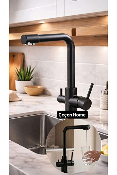ÇEÇEN HOME Luxury Black Kitchen Faucet with 3 Inlets and Purification Outlet ...