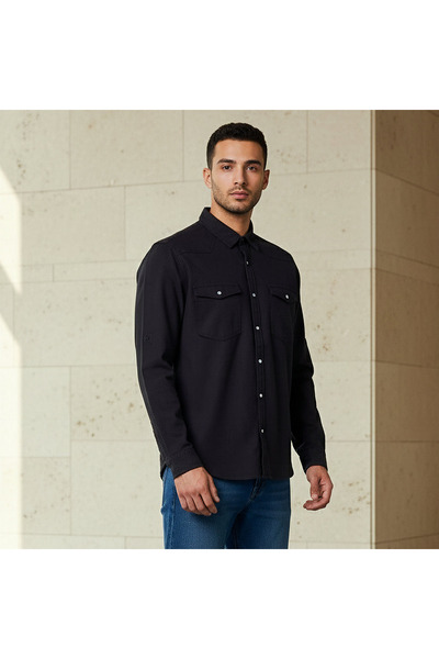 DMN Men Regular Fit Collared Long Sleeves Denim Shirt