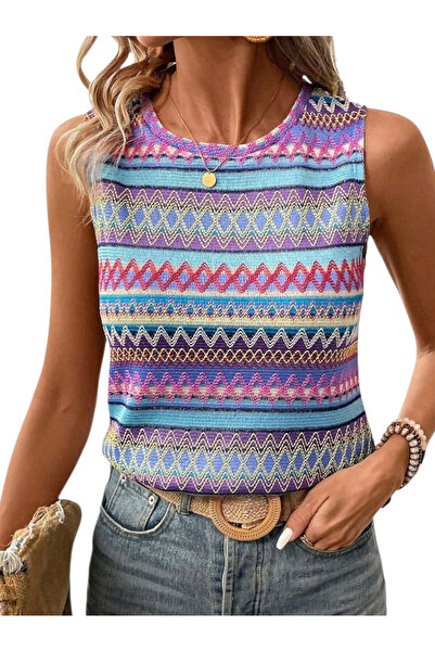 OEM Tricou dama, fara maneci, model summer vibe, multicolor, XL