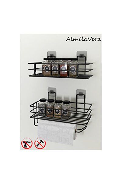 Empressco Two-Piece Metal Spice Rack and Paper Towel Holder Black Color