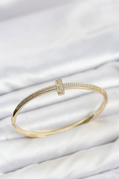 Lisinya Gold Color t Model Zircon Stone Women's Cuff Bracelet -