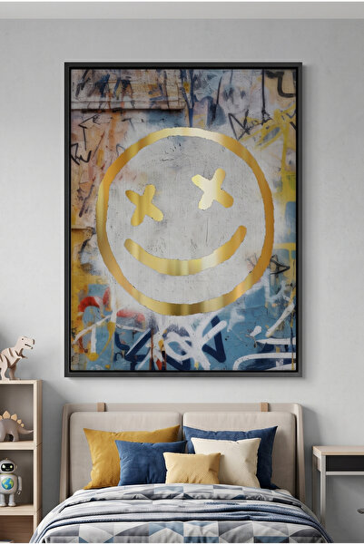 Jasmine Art Gold Smiley Face Kids Wall Art | Portrait Framed Canvas Print wit...