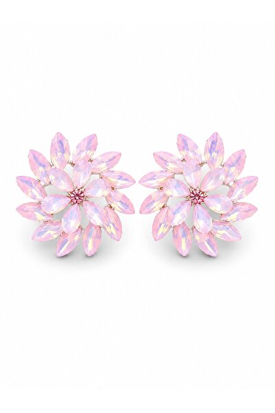 serelya Pink Color Crystal Stone Flower Model Women's Earrings
