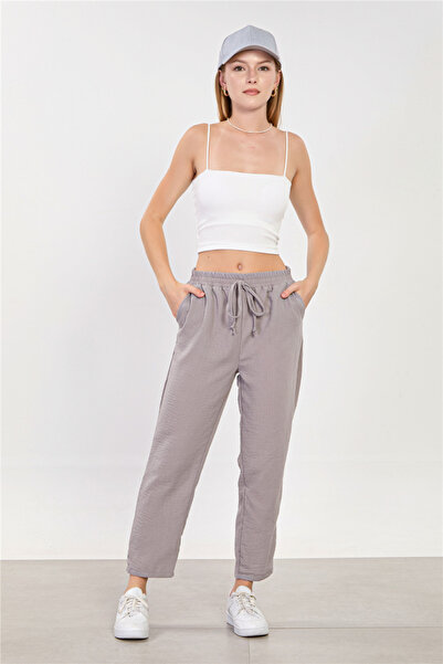 BARRELS AND OIL Women's Tie-Waist Carrot Pants - Gray